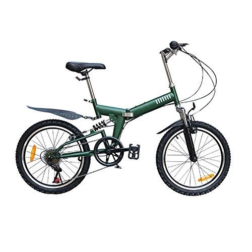 Folding Bike : PLLXY 20 Inch Folding Bike Bicycle, Foldable Mountain Bike With Full Suspension, Ultra Light Portable Folding City Bicycle 7 Speed Green 20in