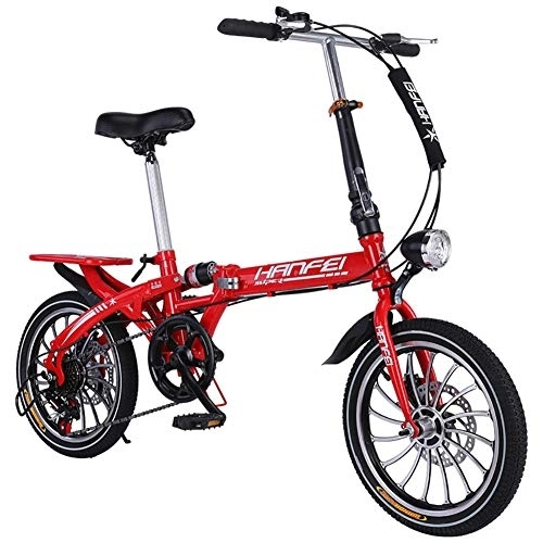 Folding Bike : PLLXY Mini Compact City Folding Bike, 7 Speed Folding Bicycle Urban Commuter With Back Rack Red 16in