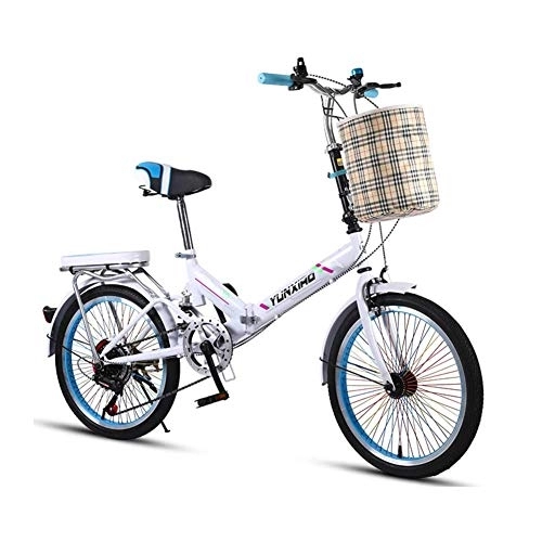 Folding Bike : PLLXY Portable Folding City Bicycle With Storage Basket, Transmission Mini Folding Bike Unisex, 20in Wheels Urban Environment D 16in