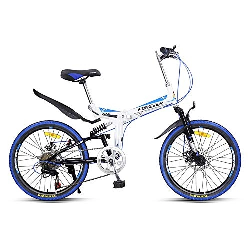 Folding Bike : Portable Folding Bike, High Carbon Steel Frame, 22-Inch Wheel, Double Disc Brake, Compact Folding Bicycle Great for City Riding and Commuting for Student Men and Women