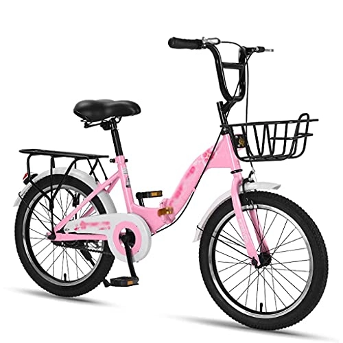 Folding Bike : Portable Lightweight Folding City Bike, Single-speed Dual Disc Brakes, Comfortable Saddle, Foldable Bicycles Suitable for Men Women Teenagers, Pink(Size:18 inch)