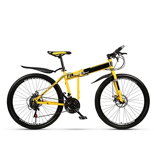 Folding Bike : Professional Racing Bike, 24 / 26 Inch Variable Speed Folding Bicycle, No Shock Absorption One Wheel Cross Country Lightweight Mountain Bike Bicycle, Road Bick (Color : Yellow, Size : 27)