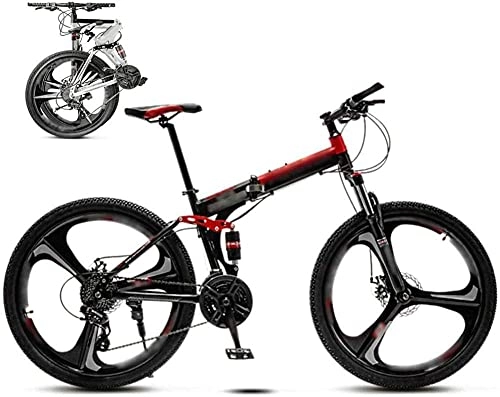 Folding Bike : Professional Racing Bike, 24 inch MTB Bicycle Unisex Folding Commuter Bike 30-Speed Gears Foldable Mountain Bike Off-Road Variable Speed Bikes for Men and Women Double Disc Brake