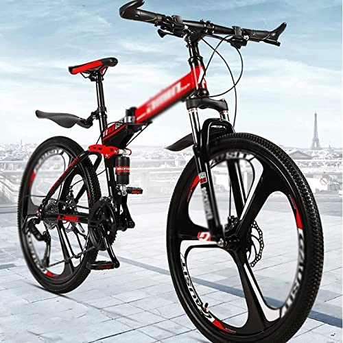 Folding Bike : Professional Racing Bike, 26 in Mens Mountain Bike Daul Disc Brake 21 / 24 / 27 Speed Folding Bicycle Front Suspension MTB High-Tensile Carbon Steel Frame for a Path, Trail &Amp; Mountains / Red / 27 Speed