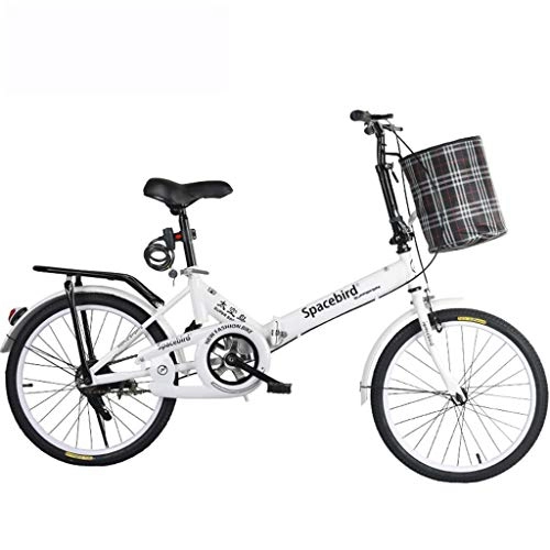 Folding Bike : PUEEPDEE foldable bicycle 20-inch Folding Bike Male Female Adult Lady City Commuter Outdoor Sport Bike with Basket, White