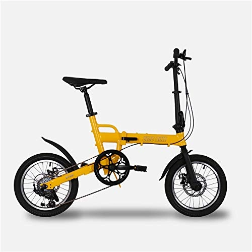 Folding Bike : PXQ Folding Bike for Adult and Boy Ultralight Aluminum Alloy Frame City Commuter Bicycle16 Inch, Dual Disc Brake and Import SHIMANO 6 Speed, Yellow