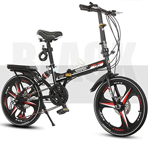 Folding Bike : QAS Folding Bicycle, 20 inch Men's and Women's Ultra-Light Folding Bike, Shock-Absorbing Travel Bicycle, Black, 20 Inches