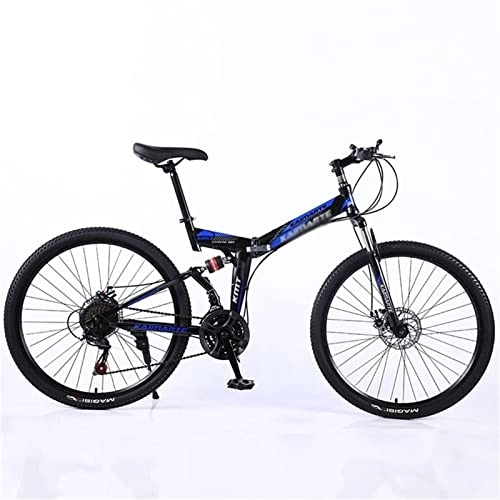 Folding Bike : QCLU 24 Inch Foldable Mountain Bike, Disc Brakes Hardtail MTB, Trekking Bike Men Bike Girls Bike, Full Suspension Mountain Bike, 21 Speed (Color : Blue)