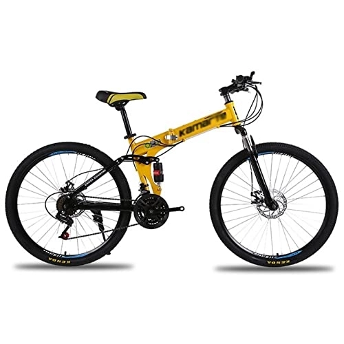 Folding Bike : QCLU 24 Inch Mountain Bike Variable Speed Folding Bicycle Mini Folding Bike Small Portable Bicycle For Adults Student (Color : Yellow)