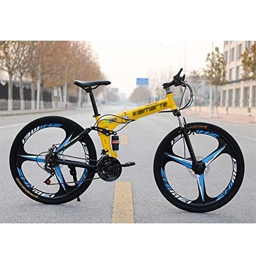 Folding Bike : QCLU 26 Inch Mountain Bike, Folding Trekking Bike Men Bike Girls Bike, Adult Off-Road, 21, 24, 27 Speeds, Heavy Duty Tires and Double Disc Brake, 3 Wheel Cutters (Color : A, Size : 21-Speed)