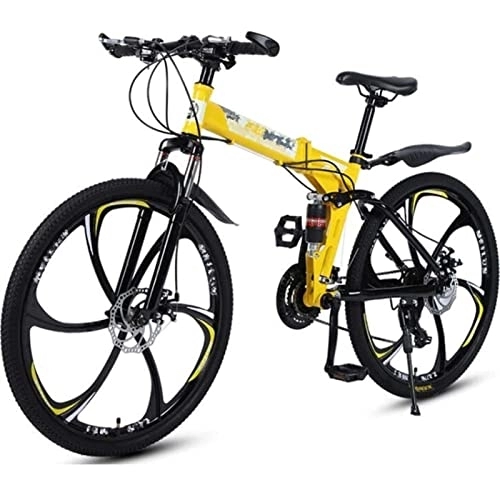 Folding Bike : QCLU 26 Inch Mountain Bike, Unisex Folding Bike, Freewheel Derailleur Gears, Foldable Mountain Bike Men, Full Suspension, Ladies Bike, 24speed (Color : Yellow, Size : 27-Speed)