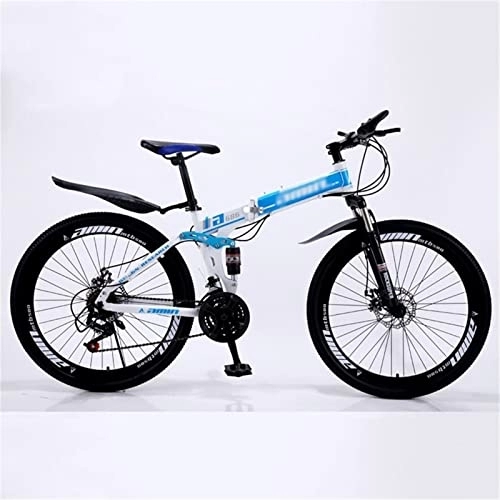 Folding Bike : QCLU Foldable Mountain Bike, Outdoor Fitness, Recreational Cycling, 26 Inch Spoke Wheel, Trekking Bike Men Bike Girl Bike, Fully Mountain Bike (Color : Blue, Size : 27-Speed)