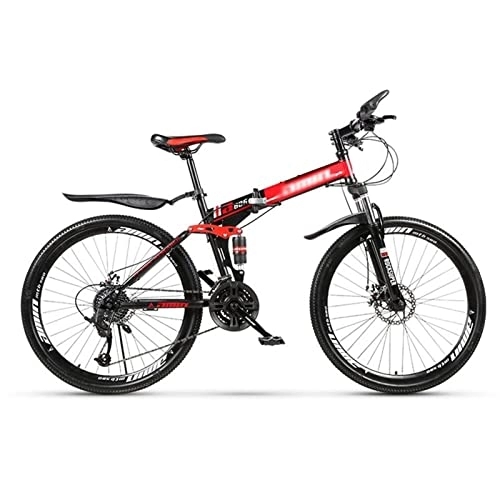 Folding Bike : QCLU Foldable Mountain Bike, Outdoor Fitness, Recreational Cycling, 26 Inch Spoke Wheel, Trekking Bike Men Bike Girl Bike, Fully Mountain Bike (Color : Red, Size : 21-Speed)