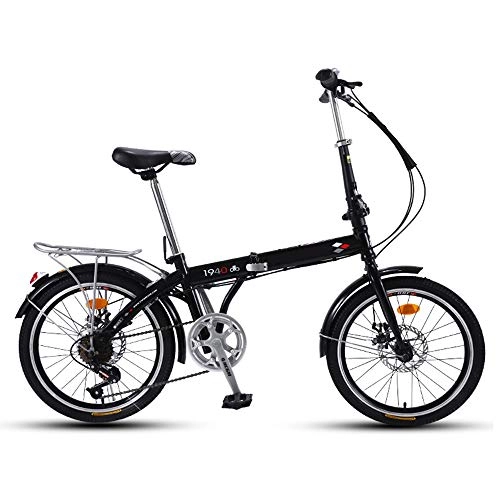 Folding Bike : QIANG Folding Bike, 20 Inch Lightweight Aluminum Alloy Bicycle For Men And Women7 Speed Dual Disc Brakes, Carbon Steel Frame Unisex, Front+Rear Mudgard, Black