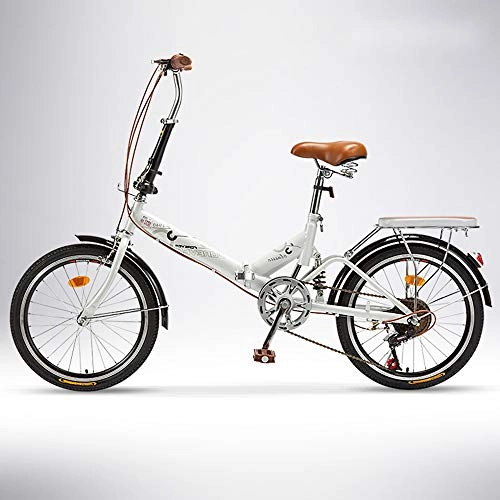 Folding Bike : QIANG Folding City Bike Man 20 Inch Lightweight 6 Speed Adult Bicycle Women Student Luxury Folding Car, White