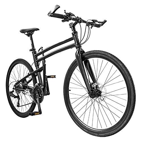 Folding Bike : QILIYING Cruiser Bike 24, 26 Inch Folding Road Bike Ultra-Light Aluminum Alloy Flat-Handle Variable Speed Adult Male And Female Student Racing (Color : Black, Size : 27)