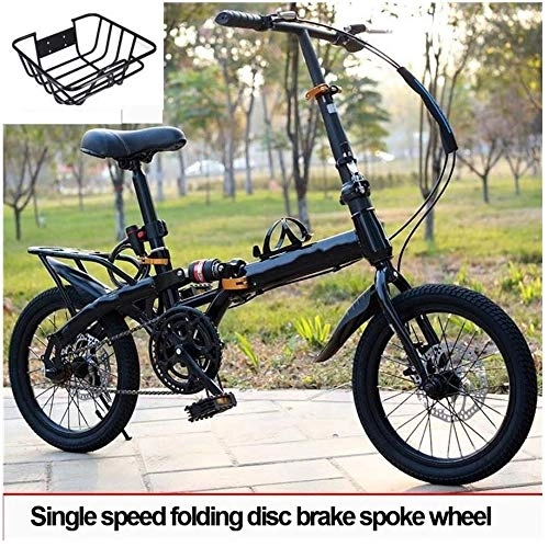 Folding Bike : QinnLiuu Ultra-Light Adult Single-Speed Bicycle Folding Bike Shock Absorber, 14 / 16 / 20 Inch, with Basket, Comfortable Seat with Rear Seat, 1, 14 inch