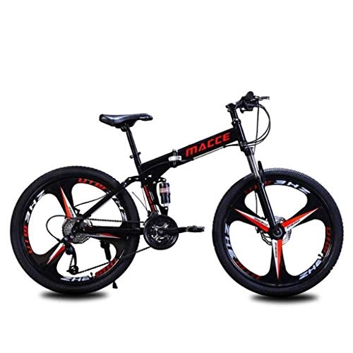 Folding Bike : Qj 26" Mountain Bikes, 27 speed Foldable Mountain Bicycles with Dual Disc Brake and Full Suspension, Carbon Steel Frame speeds MTB Bike, Black