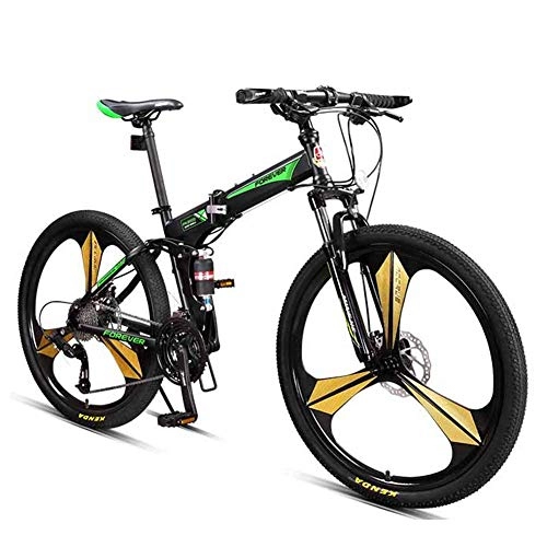 Folding Bike : Qj Mountain Bikes, 26 Inch 27 Speed Overdrive Mountain Trail Bike, Foldable High-carbon Steel Frame Hardtail Mountain Bike, Green