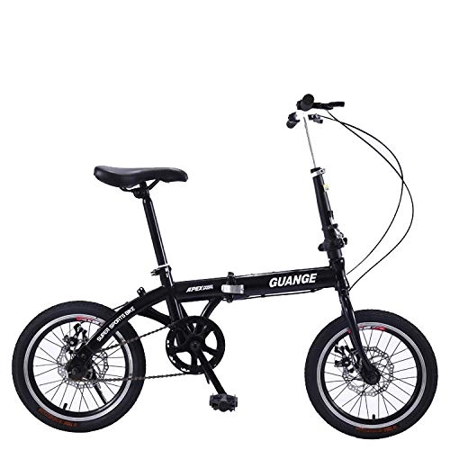 Folding Bike : QLHQWE Folding Bicycle Aluminum Alloy 16 Inch 7 Speed Aluminium Front And Rear Disc Brake, Black