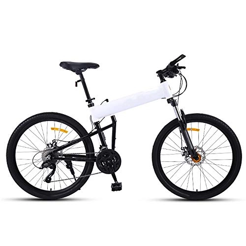 Folding Bike : QuXiaoMo Mountain Bike, Unisex Folding Speed Cross-country Bike, 30-speed, Double Shock Absorption, Light Carrying Belt, Commute (Color : White)