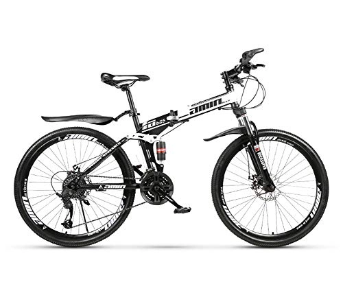 Folding Bike : RHSMW 24 Inches Boy Mountain Bike, 30 Speed Spoke Wheel Folding Carbon Steel Bicycles, Double Shock Variable Speed Bicycle, Unisex, White, 24in (27 speed)