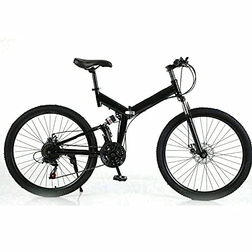 Folding Bike : ROMYIX Adult Mountain Bike Foldable, 26-Inch 21 Speed Folding Mountain Bike Mens / Womens MTB Bicycle Full Suspension