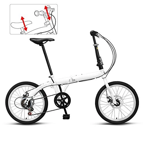 Folding Bike : ROYWY 20 Inches Lightweight Folding MTB Bike, Foldable City Commuter Bicycles, 6 Speed Mens Womens Mountain Bike, Double Disc Brake / White