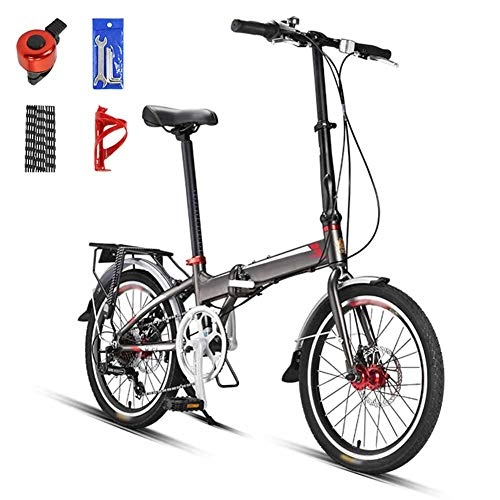 Folding Bike : ROYWY 20 Inches Lightweight Folding MTB Bike, Foldable City Commuter Bicycles, 7 Speed Mens Womens Mountain Bike, Double Disc Brake / Grey