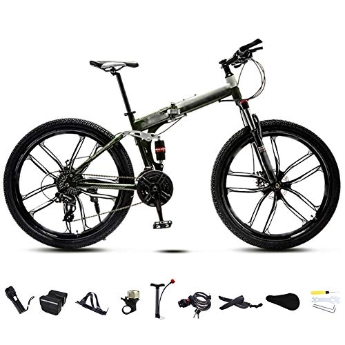 Folding Bike : ROYWY 24-26 Inch MTB Bicycle, Unisex Folding Commuter Bike, 30-Speed Gears Foldable Mountain Bike, Off-Road Variable Speed Bikes for Men And Women, Double Disc Brake / Green / 24'' / C wheel