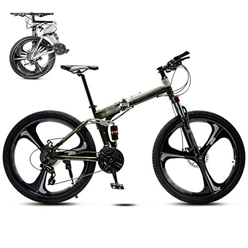 Folding Bike : ROYWY 24-26 Inch MTB Bicycle, Unisex Folding Commuter Bike, 30-Speed Gears Foldable Mountain Bike, Off-Road Variable Speed Bikes for Men And Women, Double Disc Brake / Green / A wheel / 24