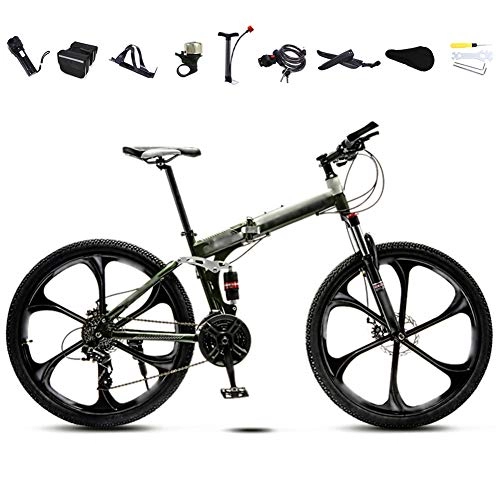 Folding Bike : ROYWY 24-26 Inch MTB Bicycle, Unisex Folding Commuter Bike, 30-Speed Gears Foldable Mountain Bike, Off-Road Variable Speed Bikes for Men And Women, Double Disc Brake / Green / B wheel / 24