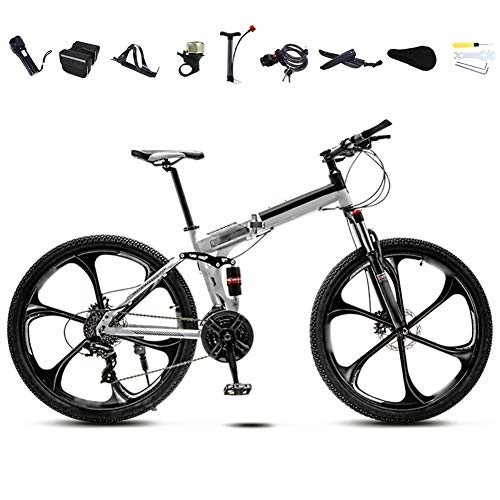 Folding Bike : ROYWY 24-26 Inch MTB Bicycle, Unisex Folding Commuter Bike, 30-Speed Gears Foldable Mountain Bike, Off-Road Variable Speed Bikes for Men And Women, Double Disc Brake / White / 26'' / B wheel