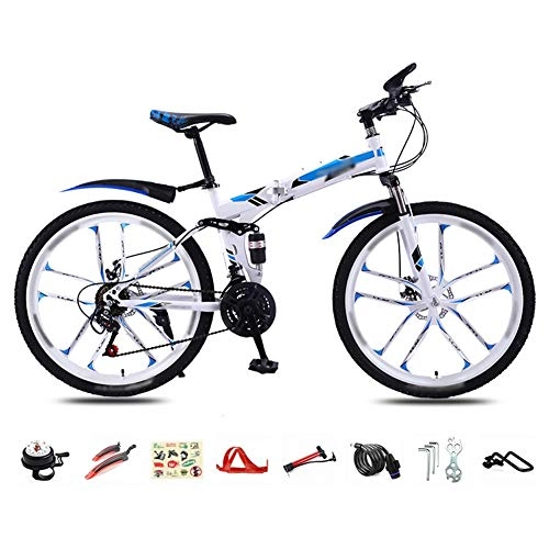 Folding Bike : ROYWY Foldable Bicycle 26 Inch, 30-Speed Folding Mountain Bike, Unisex Lightweight Commuter Bike, MTB Full Suspension Bicycle with Double Disc Brake / Blue / B wheel
