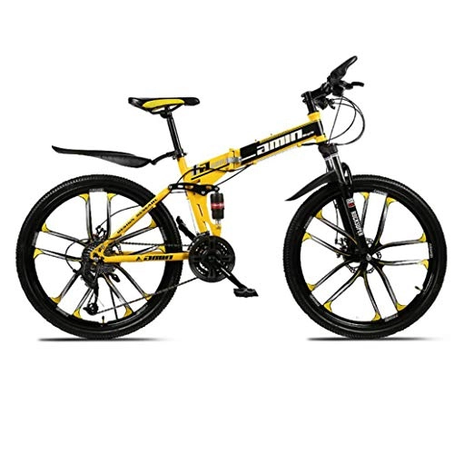 Folding Bike : RPOLY 24-Speed Mountain Bike Folding Bikes, Dual Disc Brake, Adult Folding Bicycle, Off-road Variable Speed Bike for Men Women Bike, Yellow_26 Inch