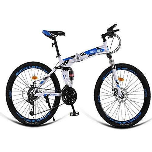 Folding Bike : RPOLY 24-Speed Mountain Bike Folding Bikes, Dual Disc Brake, Adult Folding Bicycle, Off-road Variable Speed Bike, Outdoor Bicycle, Blue_26 Inch