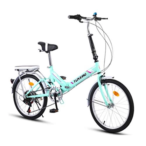 Folding Bike : RPOLY 7-Speed Folding Bike, Foldable Compact Bicycle Folding Bicycle Great for Urban Riding and Commuting, Green_20 Inch