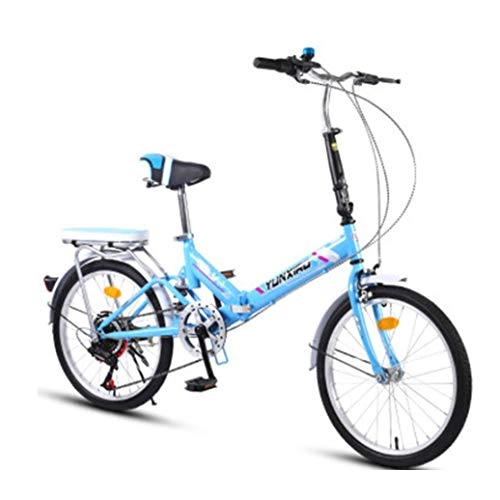 Folding Bike : RPOLY 7-Speed Folding Bike, Folding Bicycle Foldable Compact Bicycle Great for Urban Riding and Commuting, Blue_20 Inch