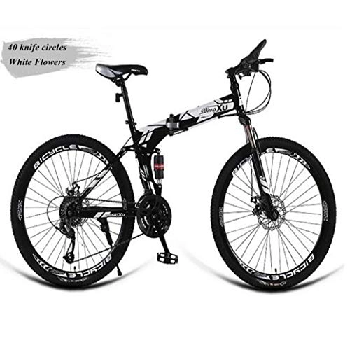 Folding Bike : RPOLY Adult Folding Bike, 27-speed Folding Bicycle Mountain Bike Folding Bikes with Fenders Great for Urban Riding and Off-road, White_24 Inch
