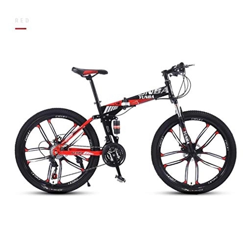 Folding Bike : RPOLY Mountain Bike, Folding Bike, Dual Shock Absorption, Dual Shock Absorption, 10-Spoke Wheels, Off-road Bike for Men and Women, Red_26 Inch-27Speed