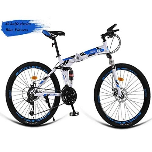 Folding Bike : RPOLY Mountain Bike Folding Bikes, 21-speed Adult Folding Bike Folding Bicycle with Fenders Great for Urban Riding and Off-road, Blue_26 Inch
