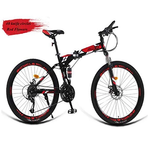 Folding Bike : RPOLY Mountain Bike Folding Bikes, 21-speed Folding Bicycle Adult Folding Bike with Fenders Great for Urban Riding and Off-road, Red_26 Inch