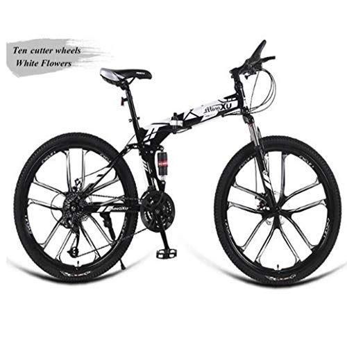 Folding Bike : RPOLY Mountain Bike Folding Bikes, Folding Bicycle Adult Folding Bike Great for Urban Riding and Commuting, White_26 Inch