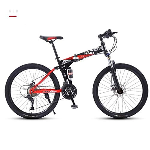 Folding Bike : RPOLY Mountain Bike Folding Bikes, Folding Bicycle Dual Shock Absorption Adult Bicycle Off-road Bike, for Men and Women, Red_24Inch / 27-Speed