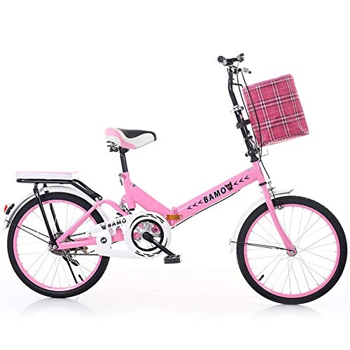 Folding Bike : RR-YRL 20-Inch Folding Bike, Road Bike, Portable Shock-Absorbing Bike, Double Brakes, Carbon Steel Frame, Youth And Adults, Pink
