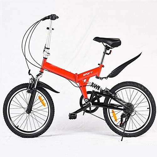 Folding Bike : RR-YRL 20-Inch Portable Folding Bicycle, Female Student Folding Bicycle, Shock-Absorbing Bicycle, 4 Colors, Red
