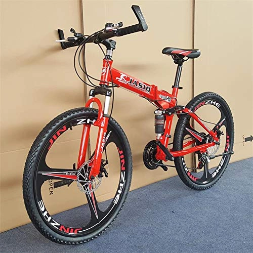 Folding Bike : RR-YRL 24 Inch Carbon Steel Folding Bike, 21 Kinds of Variable Speed Mountain Bike, Unisex Adult, Easy To Carry, Red