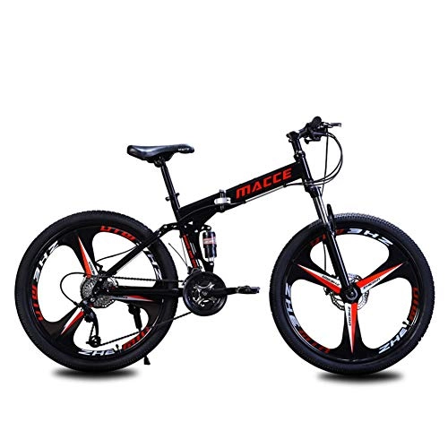 Folding Bike : RR-YRL 24 Inch Folding Bike, Carbon Steel Frame Mountain Bike, 27 Speed, Double Disc Brake, Unisex Adult, Black 27 speed