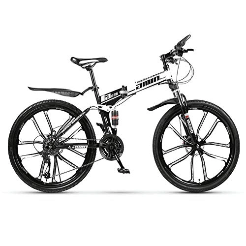 Folding Bike : RR-YRL 24 Inch Folding Mountain Bike, Multiple Speeds, High Carbon Steel Folding Frame, City Bike, Unisex Off-Road Vehicle, Black 30 shift