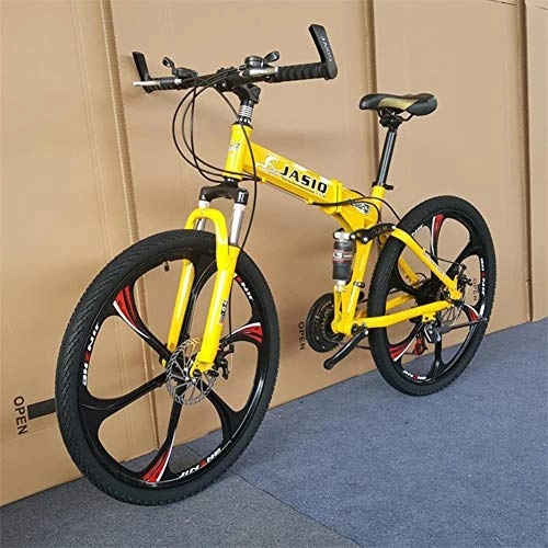Folding Bike : RR-YRL 26-Inch Folding Bike Mountain Bike, 21 Shift, Carbon Steel Frame, Unisex, Suitable for Outdoor Travel, Cross Tower, Go To Work, Beginner, Yellow